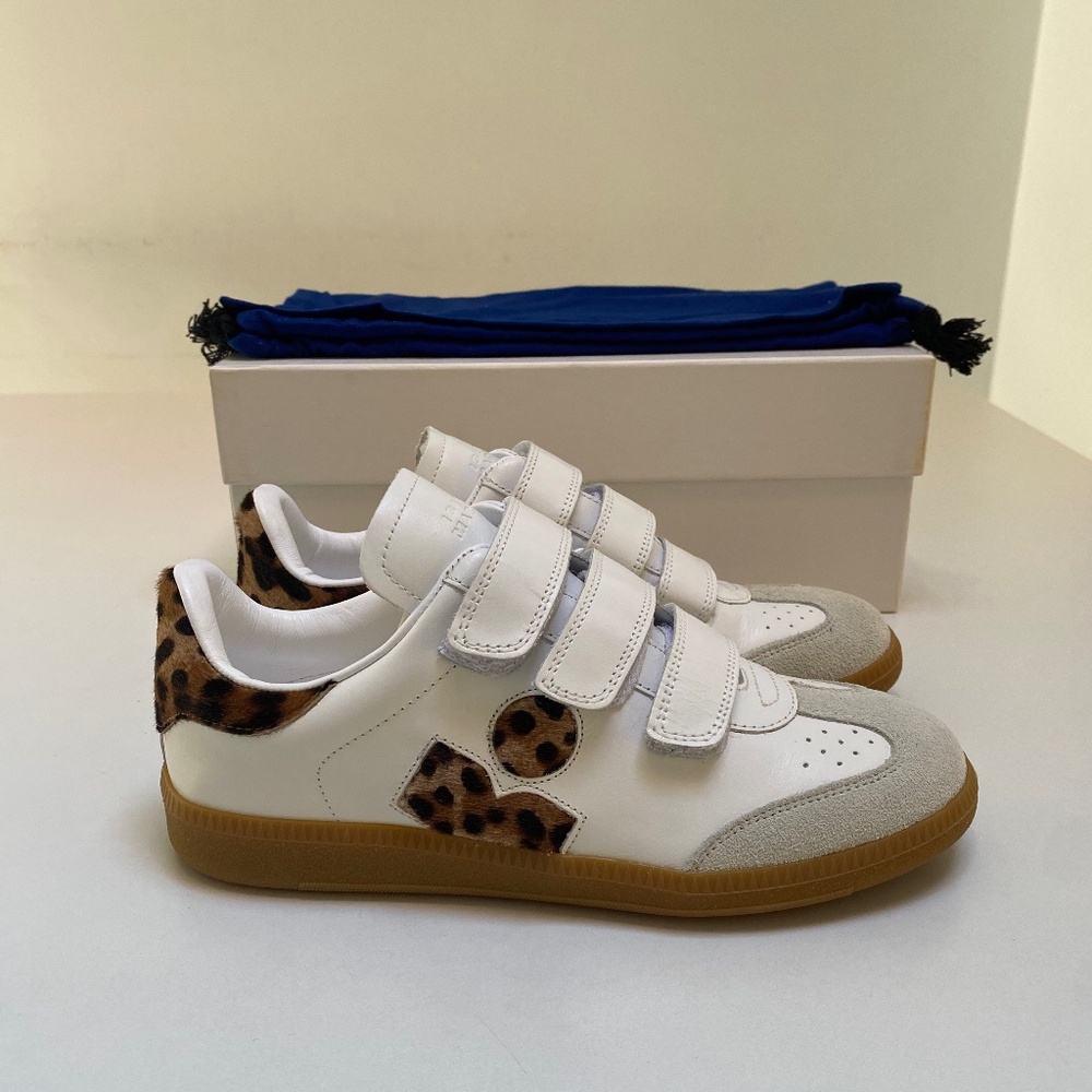 Isabel Marant Classic Beth Logo Sneaker White Leather/Leopard sz 36 New in Box - Picture 3 of 9